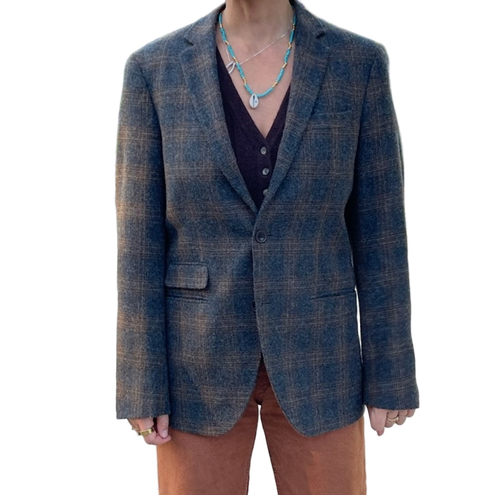Vintage Wool Blend Classic Plaid Blazer - M